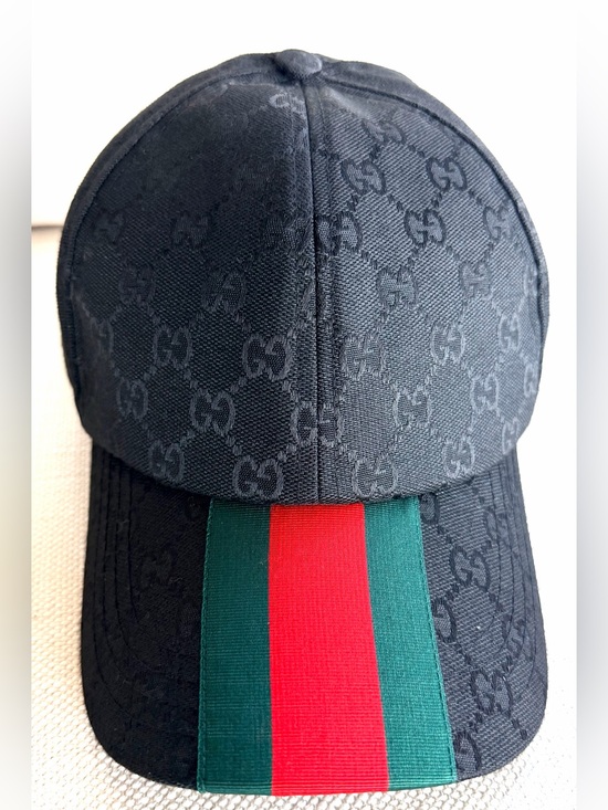 Gucci Accessories - GUCCI Black GG Monogram Web Stripe Baseball Cap Hat M 57cm Unisex